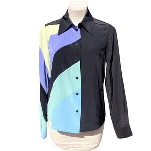 Carlisle Women's 8 Silk Shirt Black Lilac Periwinkle Color-block